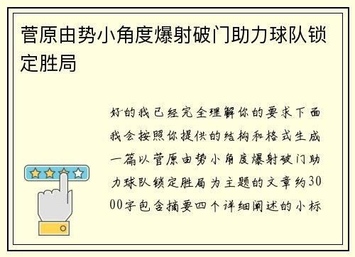 菅原由势小角度爆射破门助力球队锁定胜局