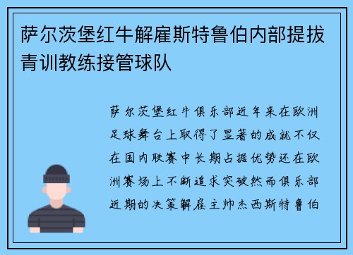 萨尔茨堡红牛解雇斯特鲁伯内部提拔青训教练接管球队