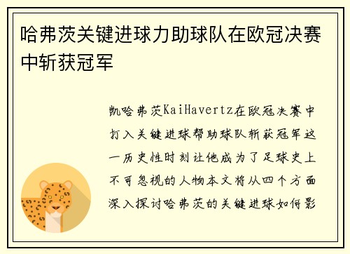 哈弗茨关键进球力助球队在欧冠决赛中斩获冠军
