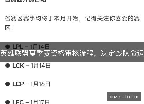 英雄联盟夏季赛资格审核流程，决定战队命运